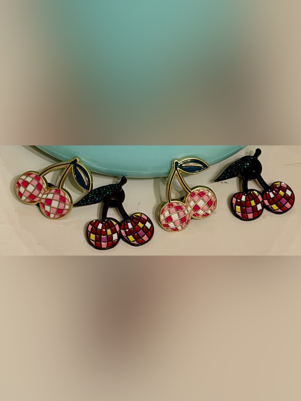 NWOT 2 sets (4 total) Enamel Cherry Mosaic Pins
